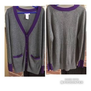 Design History Gray Purple Sweater Cardigan Large
